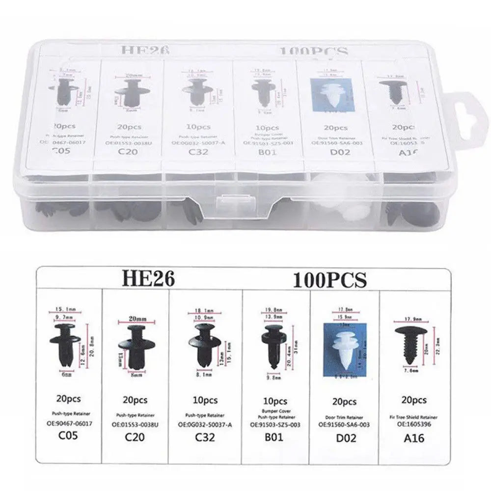Push retainer body clips detail, six styles | Wrench Haus
