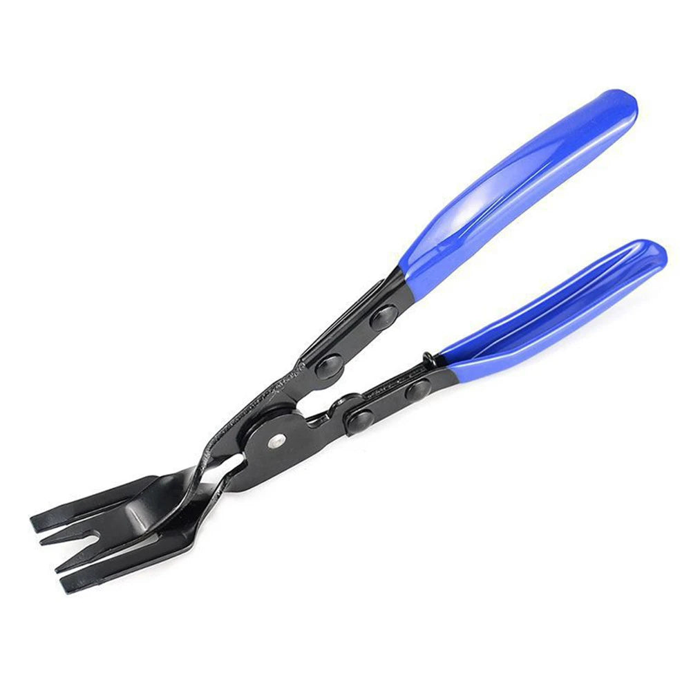 Blue-handled trim clip removal pliers, full-length view on white | Wrench Haus