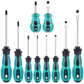 10-Piece Magnetic Precision Screwdriver Set - Full set of 10 screwdrivers showing 5 Phillips and 5 flat head with teal ergonomic handles | Wrench Haus