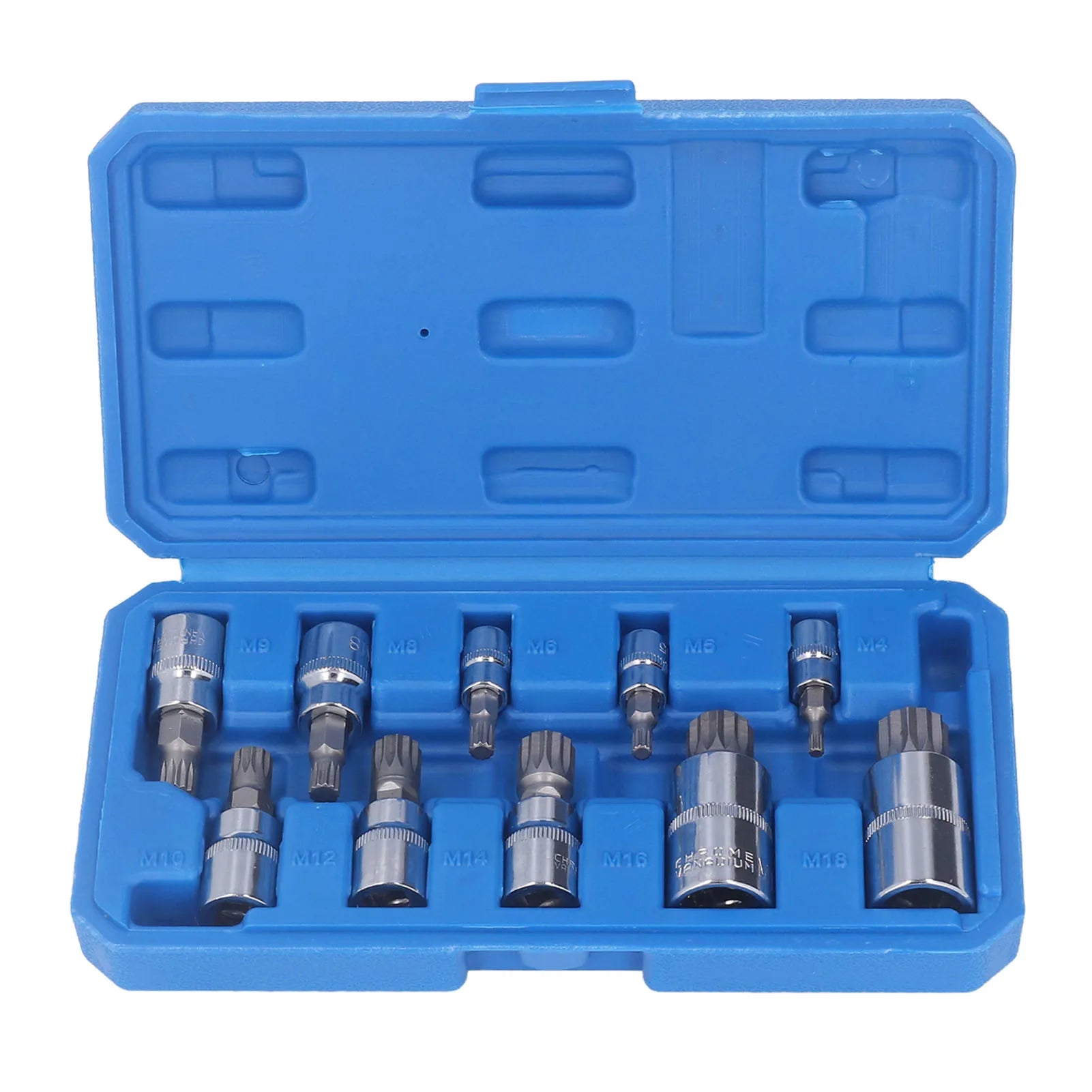 10-Piece XZN Triple Square Spline Bit Socket Set — M4 to M18, 1/4", 3/8" & 1/2" Drive