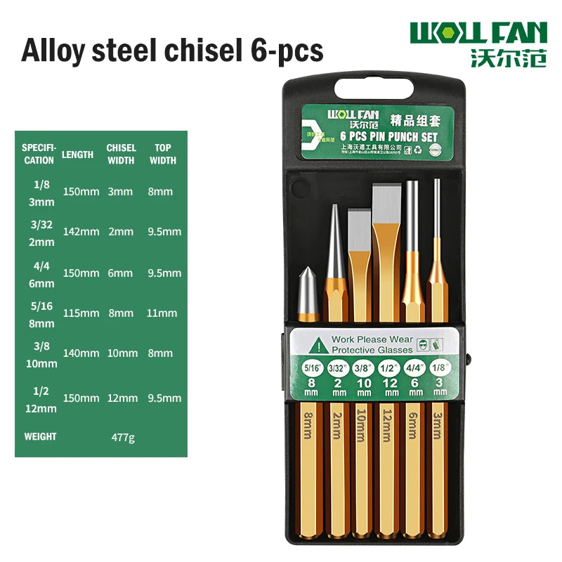 Punch and chisel set in hardened alloy steel, view 19 | Wrench Haus