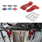 Front Subframe Brace MQB VW/Audi - Full kit showing red brace pair with hardware and Blue, Black, Red color options callout | Wrench Haus