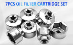 Seven chrome oil filter cap sockets grouped together on a light background | Wrench Haus