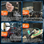 Four-step guide showing the pneumatic injector puller attached and extracting a diesel injector | Wrench Haus