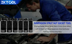 Strut nut socket set lined up with a mechanic working on an engine in the background | Wrench Haus