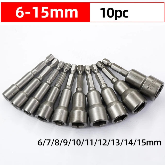 Magnetic Nut Driver Socket Set - 6mm–15mm, 1/4" Hex Shank, 10-Piece | Wrench Haus