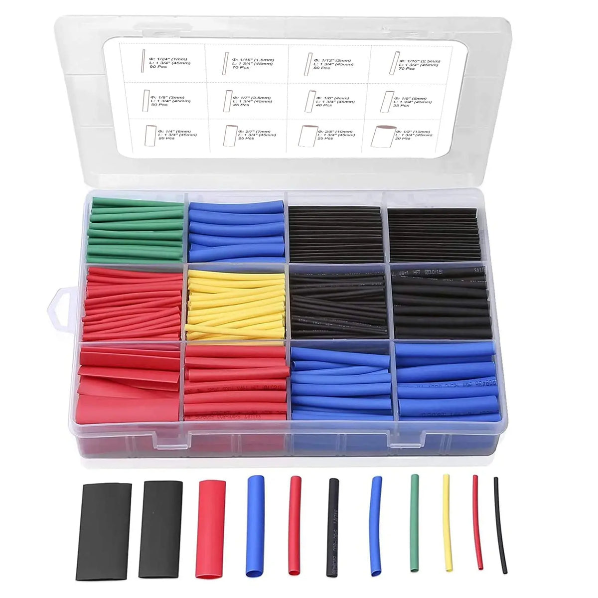 580-piece heat shrink tubing kit in 6 colors and 11 sizes | Wrench Haus
