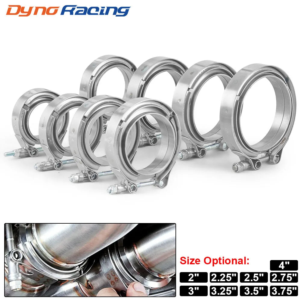 304 stainless V-band clamp with male and female exhaust flanges | Wrench Haus