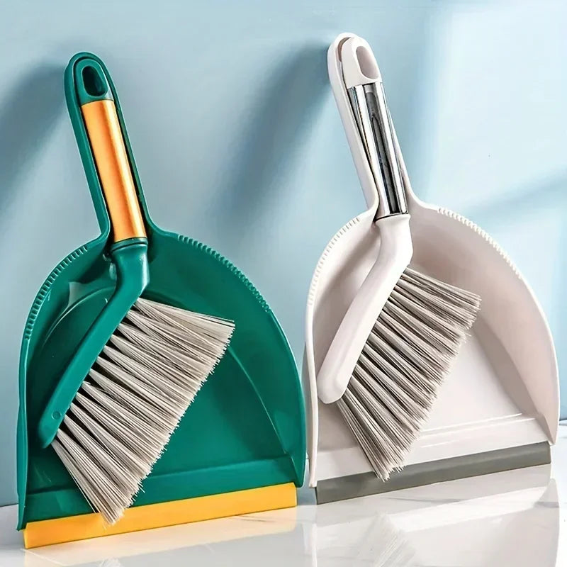 Mini Dustpan & Brush Set - Green and white mini dustpan and brush sets standing upright showing full product profile | Wrench Haus