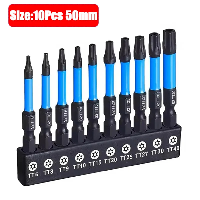 Impact Torx Screwdriver Bit Set - 10-piece 50mm long Torx bit pack shown in magnetic holder | Wrench Haus