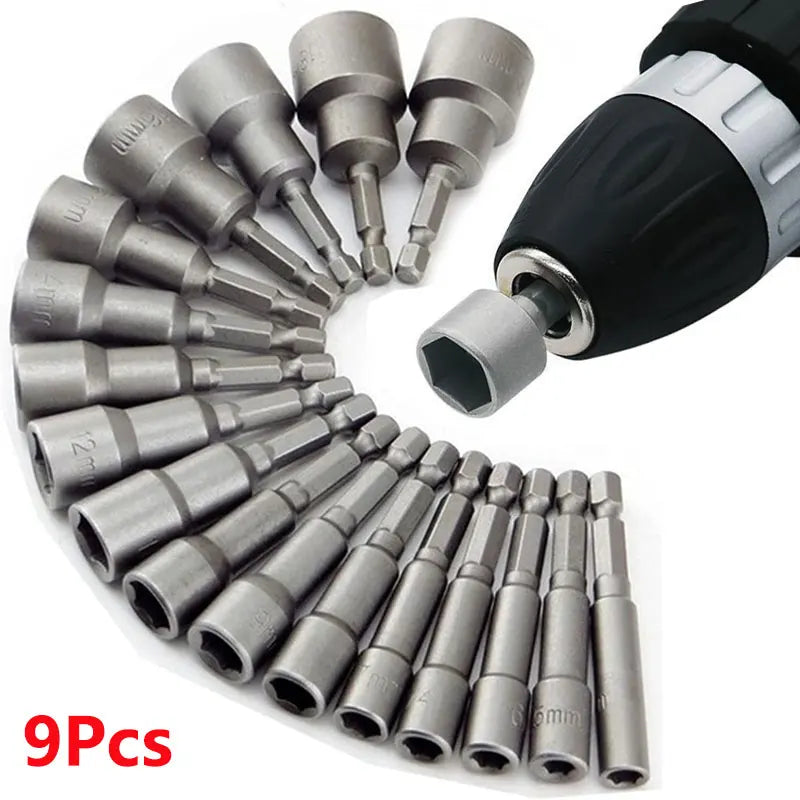 9-Piece Hex Nut Driver Set - Full set of 9 hex socket screwdriver bits fanned out showing all sizes | Wrench Haus