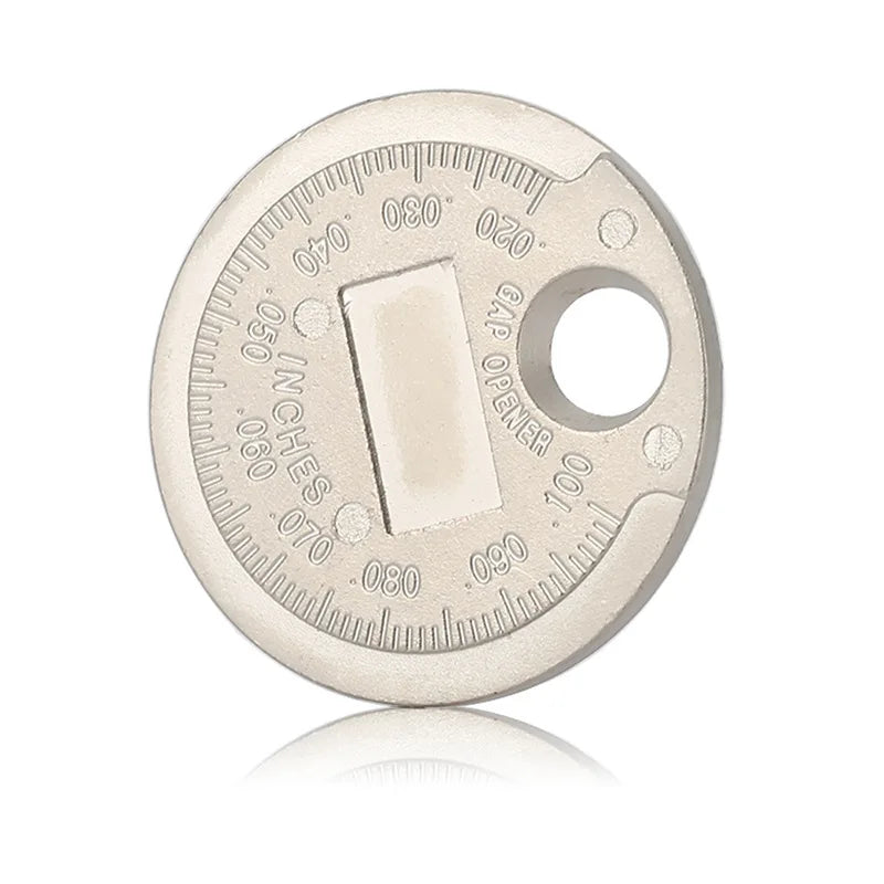 Coin-type spark plug gap gauge in pocket