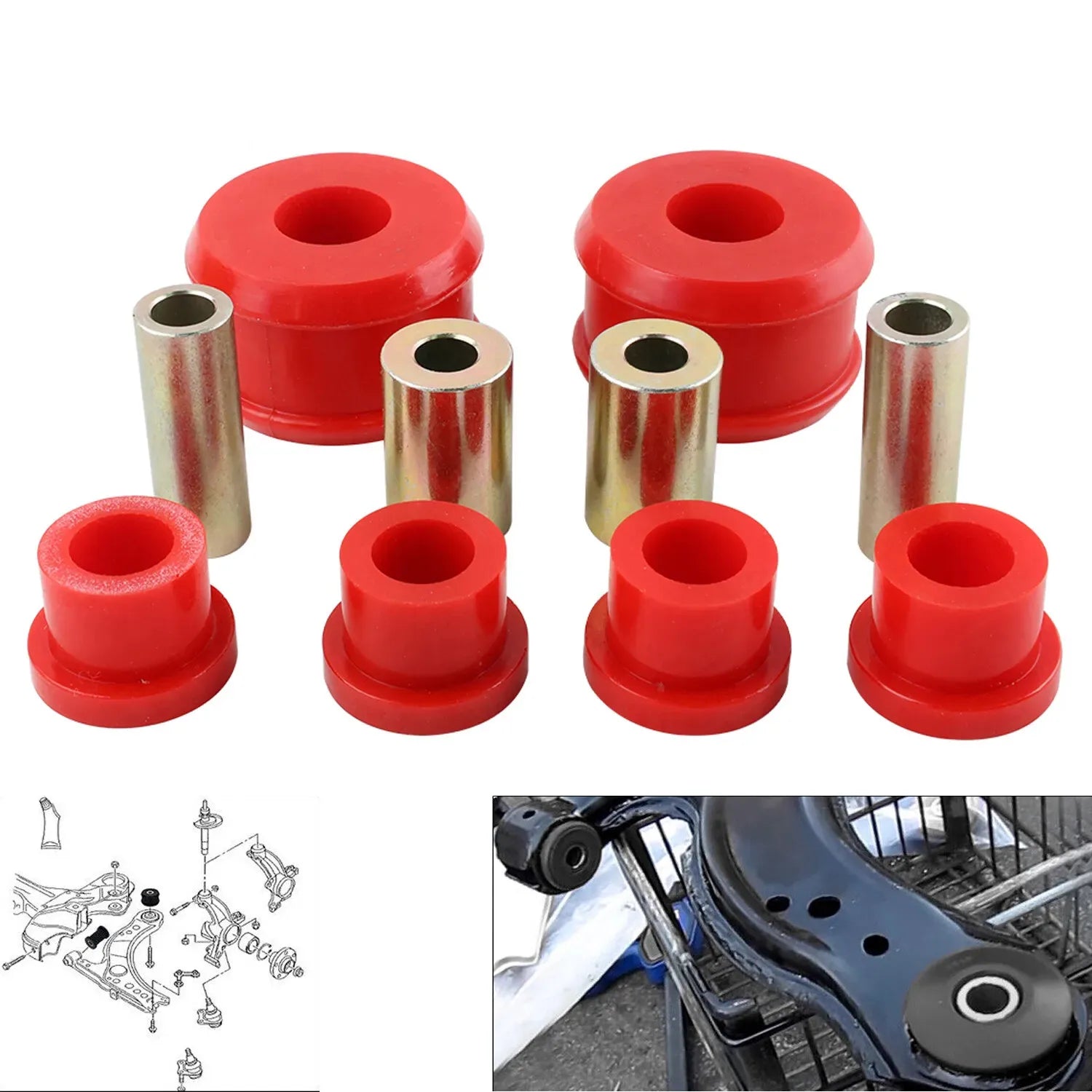 Buchsensatz für die vorderen Querlenker aus Polyurethan — VW Golf, Jetta & Beetle MK2, MK3 & MK4 (Rot)
