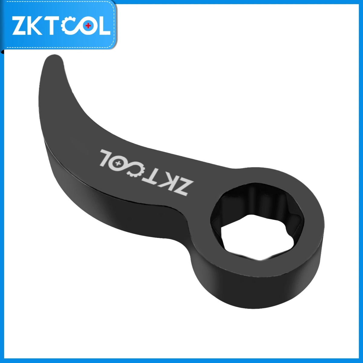 Pry bar adapter head, 3/8" drive, reverse side view showing the curved hook arm and 8-point bore | Wrench Haus