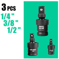 Universal Joint Swivel Set 3pc 1/4 3/8 1/2 Drive - CR-MO Pneumatic Socket Adapter | Wrench Haus