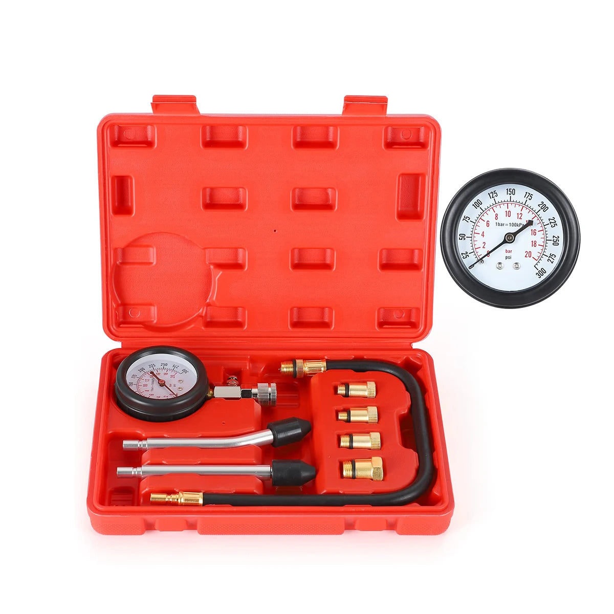 Engine compression tester gauge dial close-up