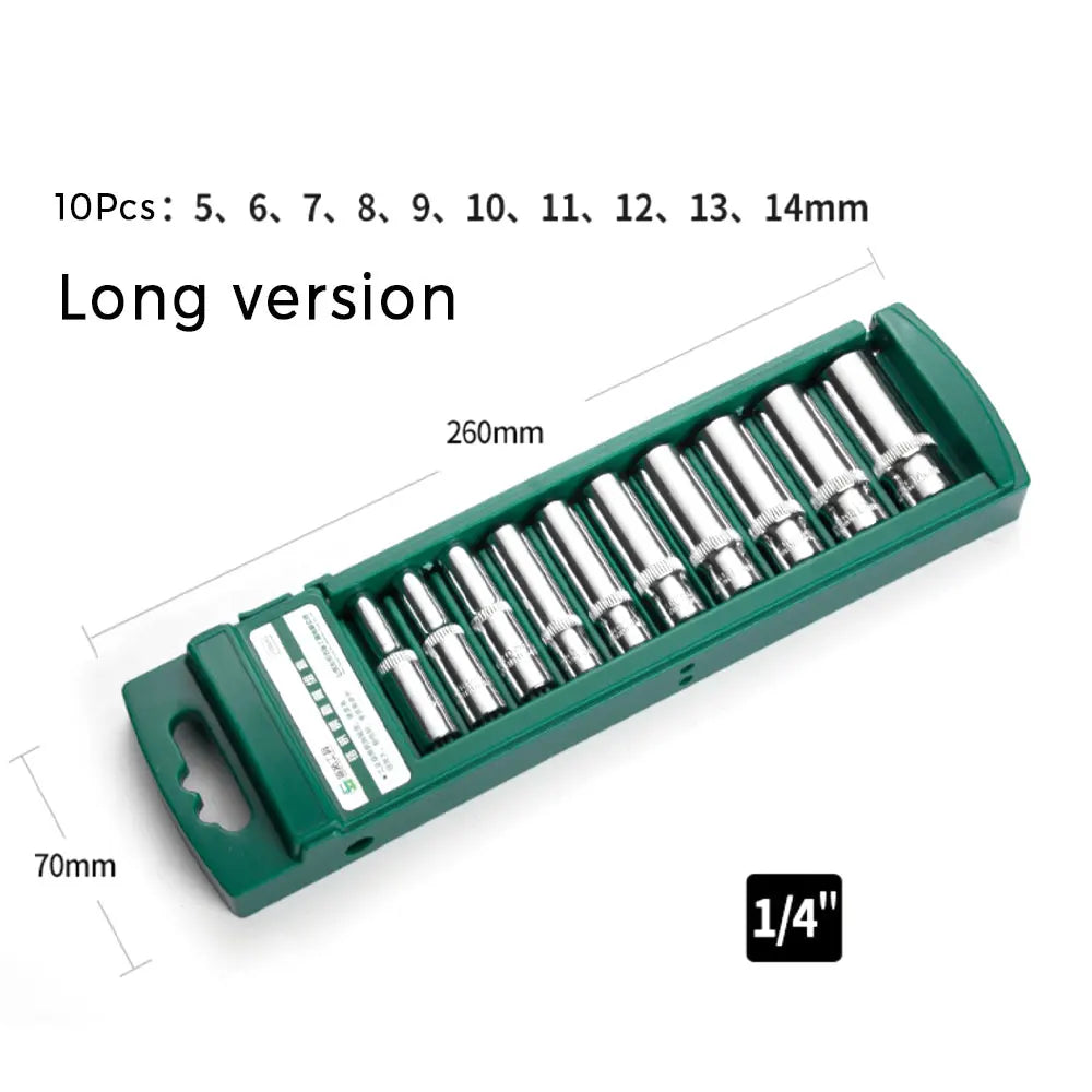 Hex Socket Set Short & Long - 10-Piece Long Set, 1/4" Drive, 5–15mm | Wrench Haus