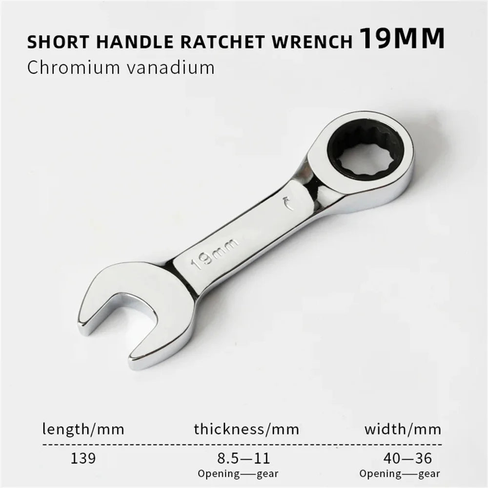Reversible Stubby Combination Wrench Set 6-19mm - 72-Tooth Ratchet