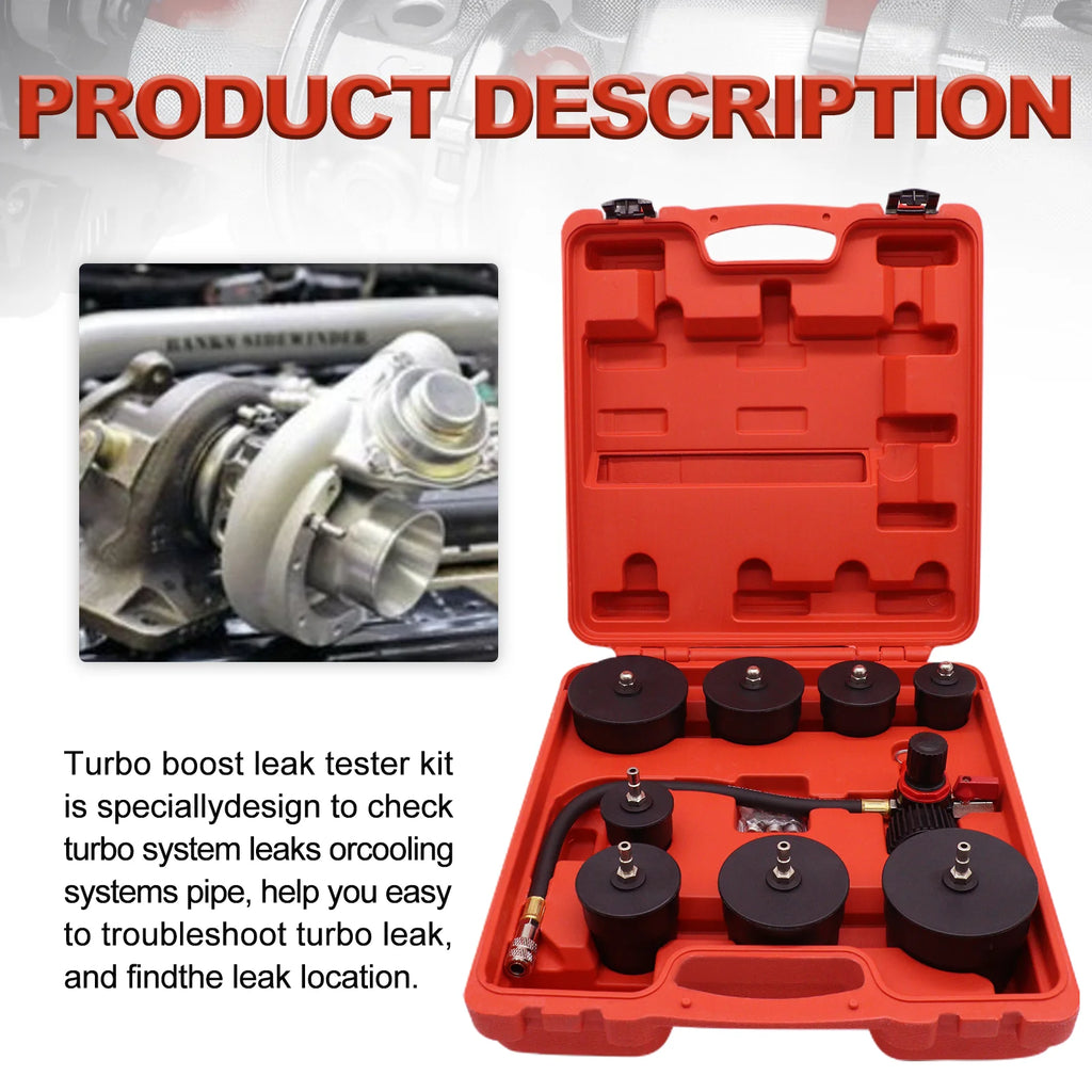 9 piece turbo boost leak tester kit with gauge | Wrench Haus