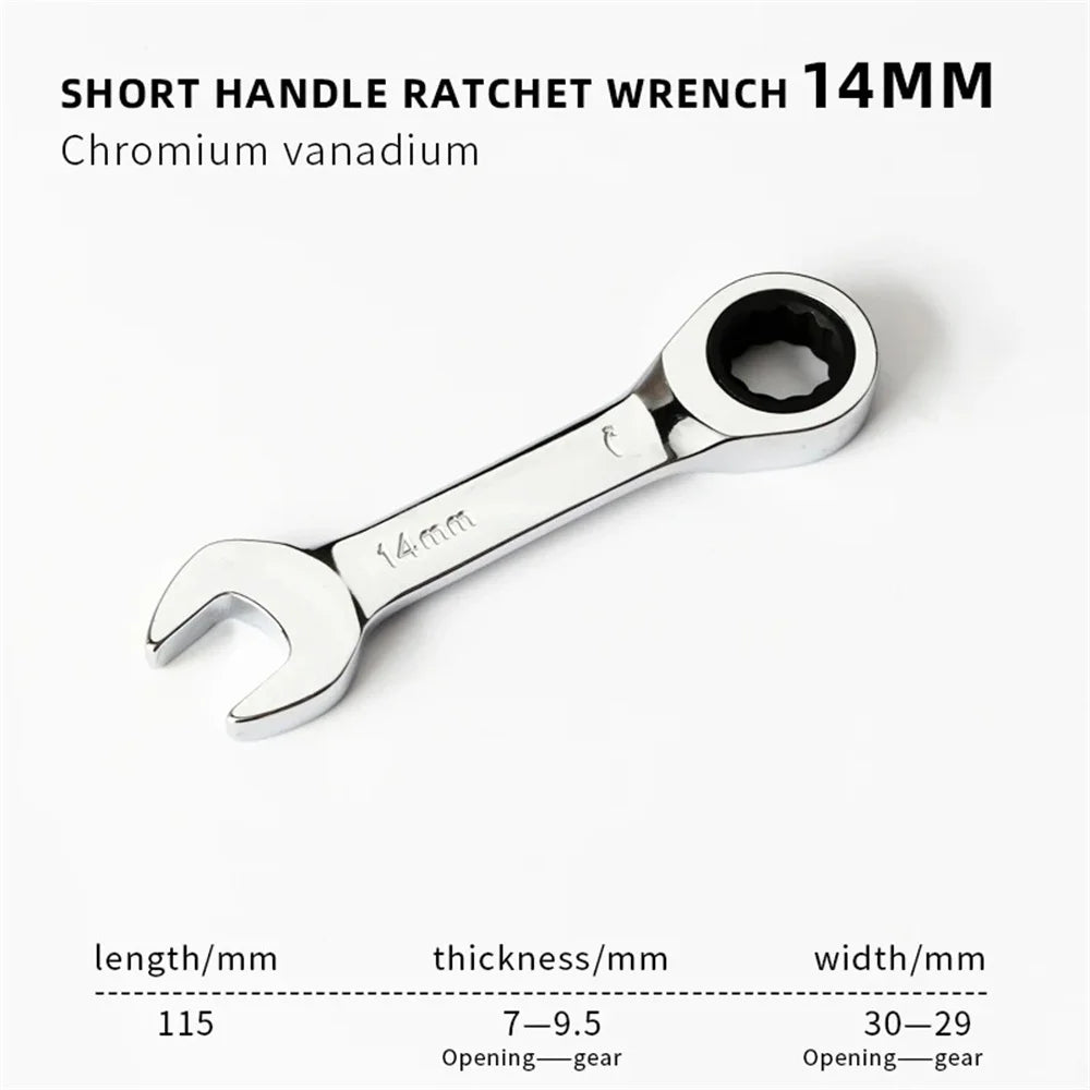 Reversible Stubby Combination Wrench Set 6-19mm - 72-Tooth Ratchet