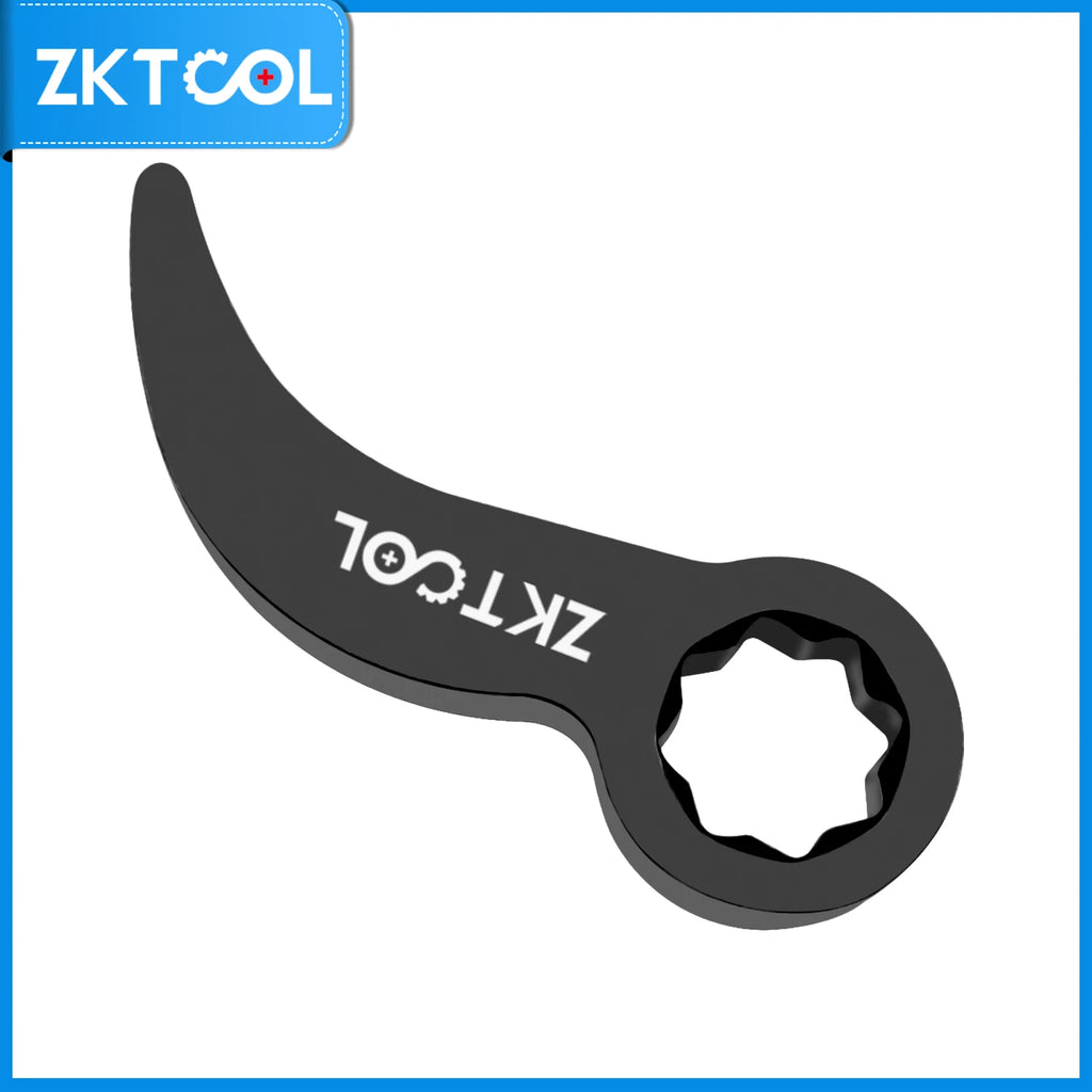 Pry bar adapter head, 3/8" drive, lying flat with the hooked tip angled up and 8-point opening at bottom | Wrench Haus