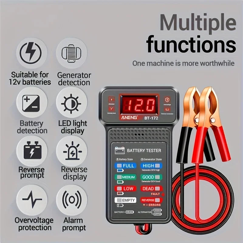 Battery tester LCD display showing test result