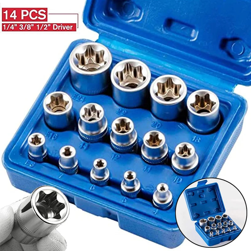 E-Torx Socket Set 14Pc - E4-E24 1/4 3/8 1/2 Drive | Wrench Haus