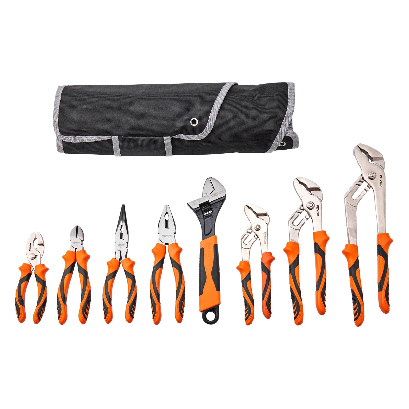 8-Piece Professional Pliers & Wrench Set - Complete 8-piece pliers and wrench set with heavy-duty tool bag showing all included tools | Wrench Haus