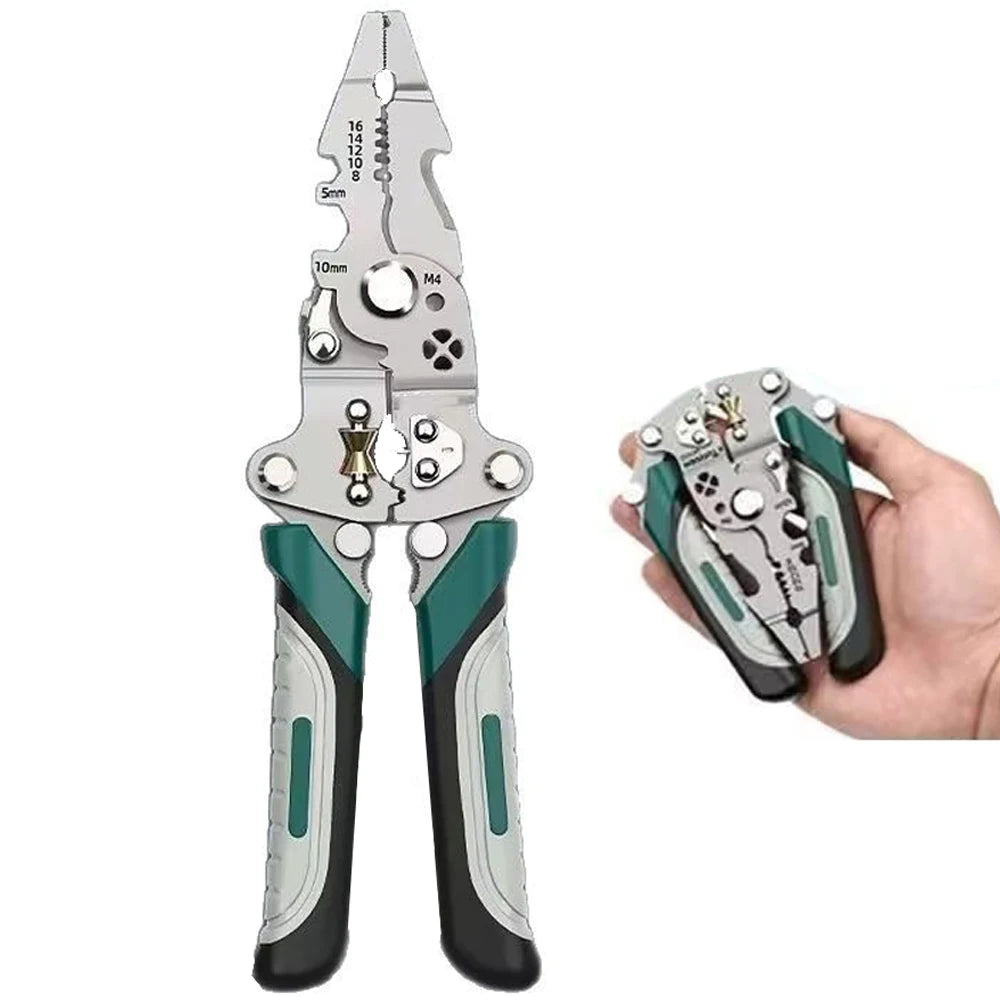 Wire stripper tool folded for compact storage