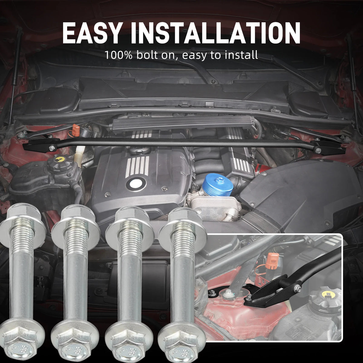 Front strut brace mounting plate detail for BMW E9X 3 Series | Wrench Haus
