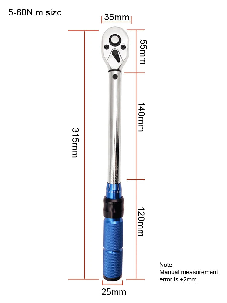 3/8" Drive Torque Wrench 5-60N.m - Technical diagram showing overall length and scale dimensions | Wrench Haus