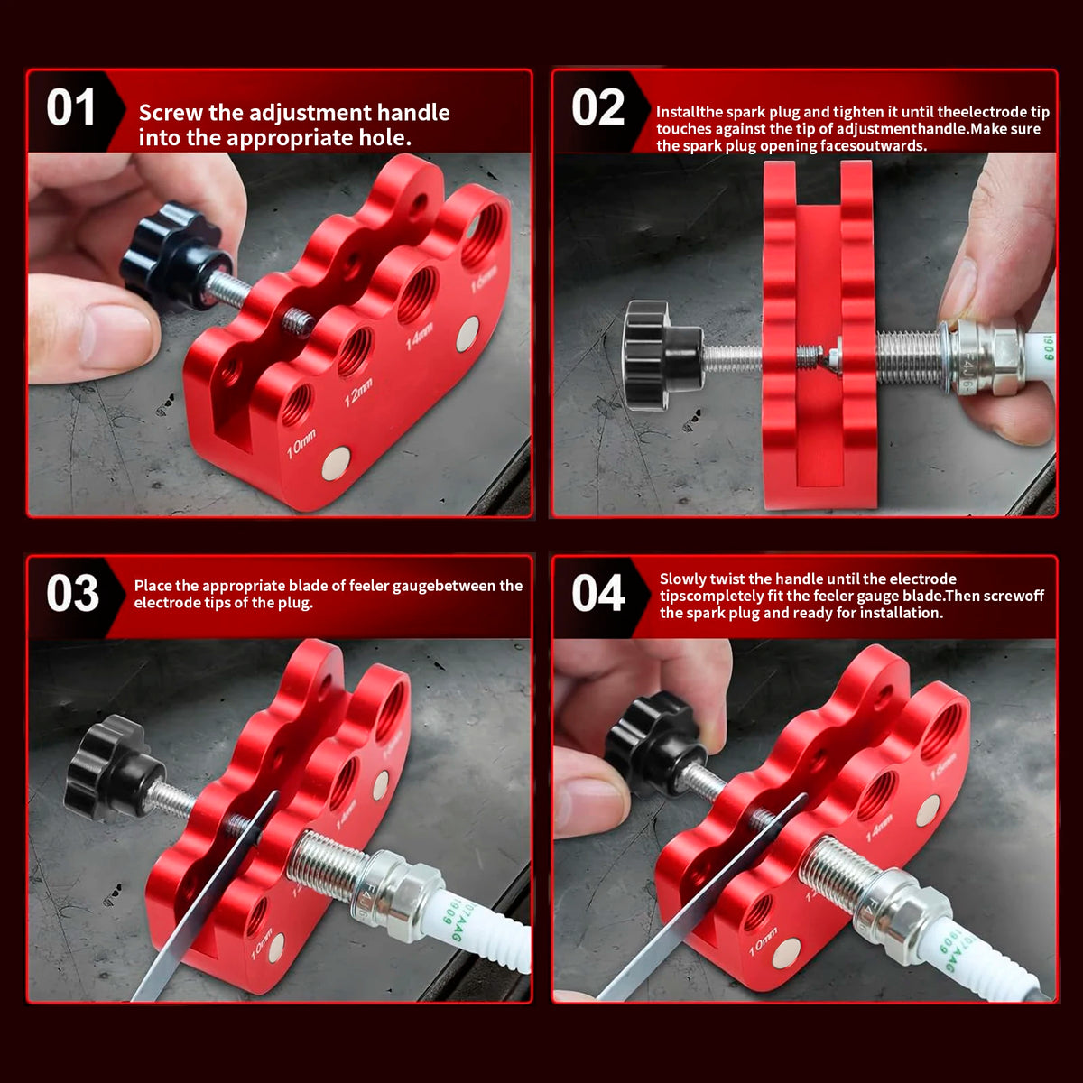 Spark plug gap tool magnetic aluminum body close-up