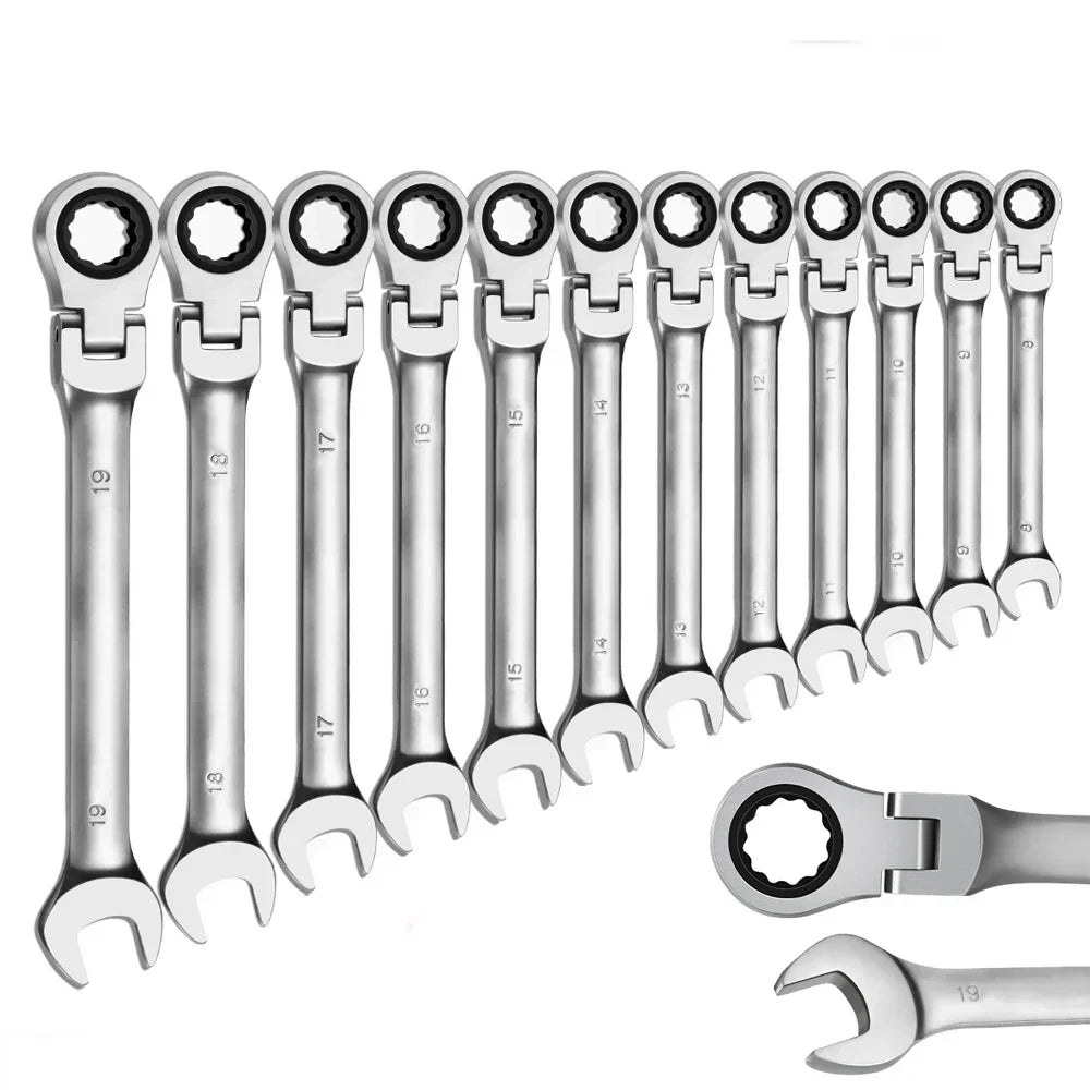 Ratcheting wrench flex head close-up