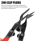 Close-up of the forked trim clip plier head and pivot for reaching tight spaces | Wrench Haus