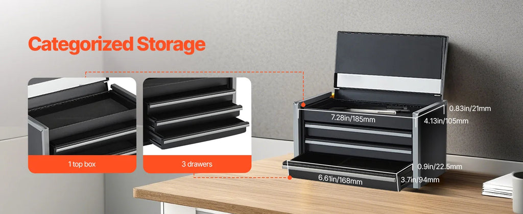 Metal Tool Box - 3 Drawer Compact Storage Kit | Wrench Haus