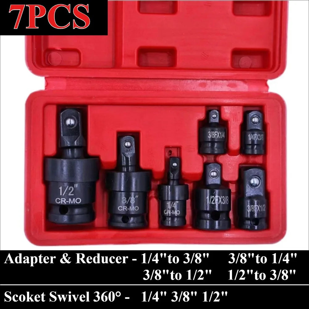 Swivel Impact Socket Joint Adapter - 7-Piece Swivel Adapter & Reducer Set with Case | Wrench Haus
