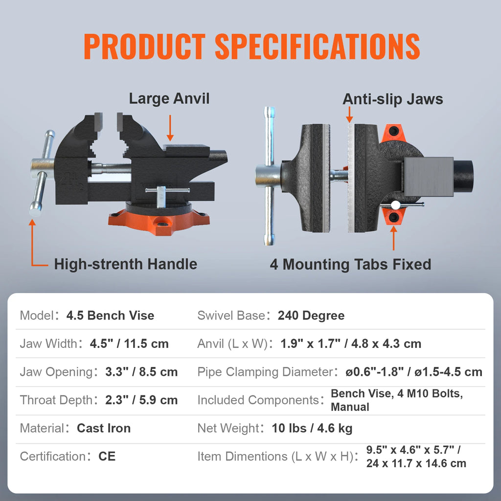 Cast Iron Bench Vise Set - Anvil Swivel Base Kit | Wrench Haus