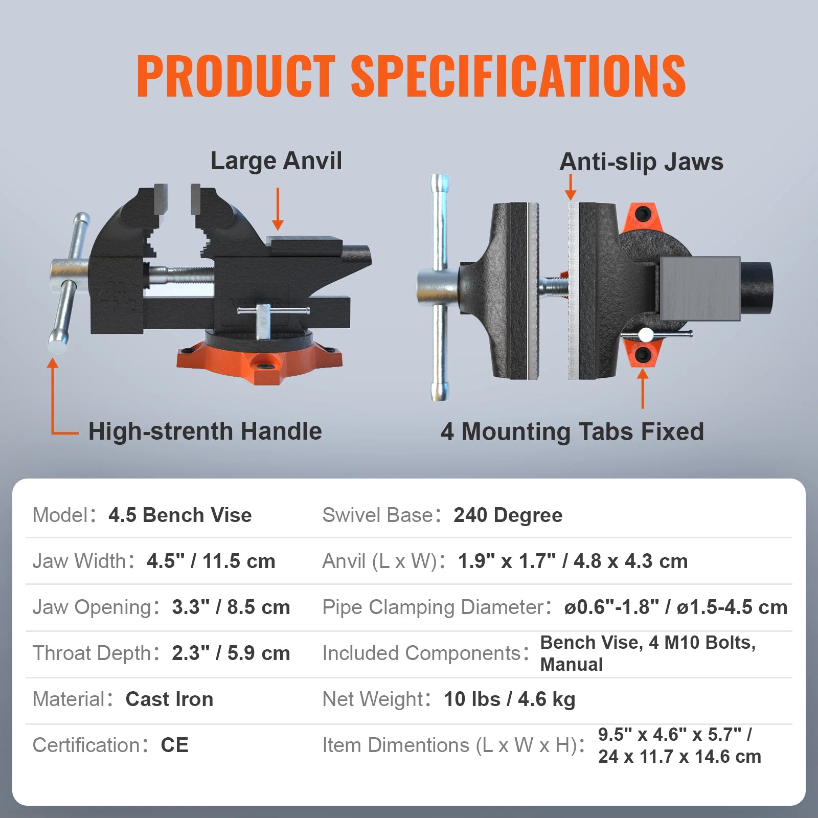 Cast Iron Bench Vise Set - Anvil Swivel Base Kit | Wrench Haus