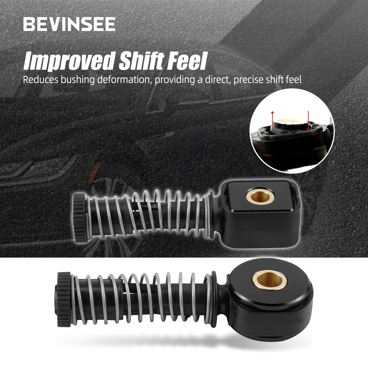 Solid shifter cable bushing kit fitted to shift cable end with bushing inset | Wrench Haus