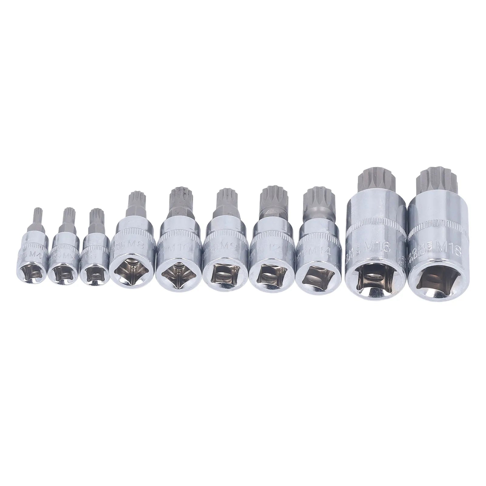 10-Piece XZN Triple Square Spline Bit Socket Set — M4 to M18, 1/4", 3/8" & 1/2" Drive