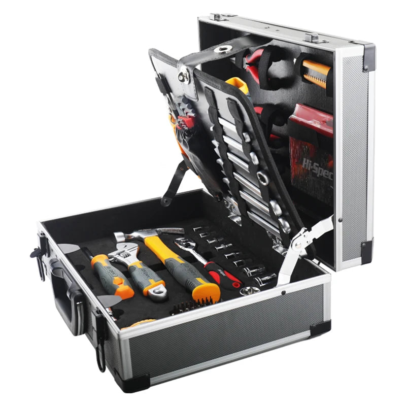 91-Piece Professional Tool Set - Angled view of open aluminum case showing full tool layout across both trays | Wrench Haus