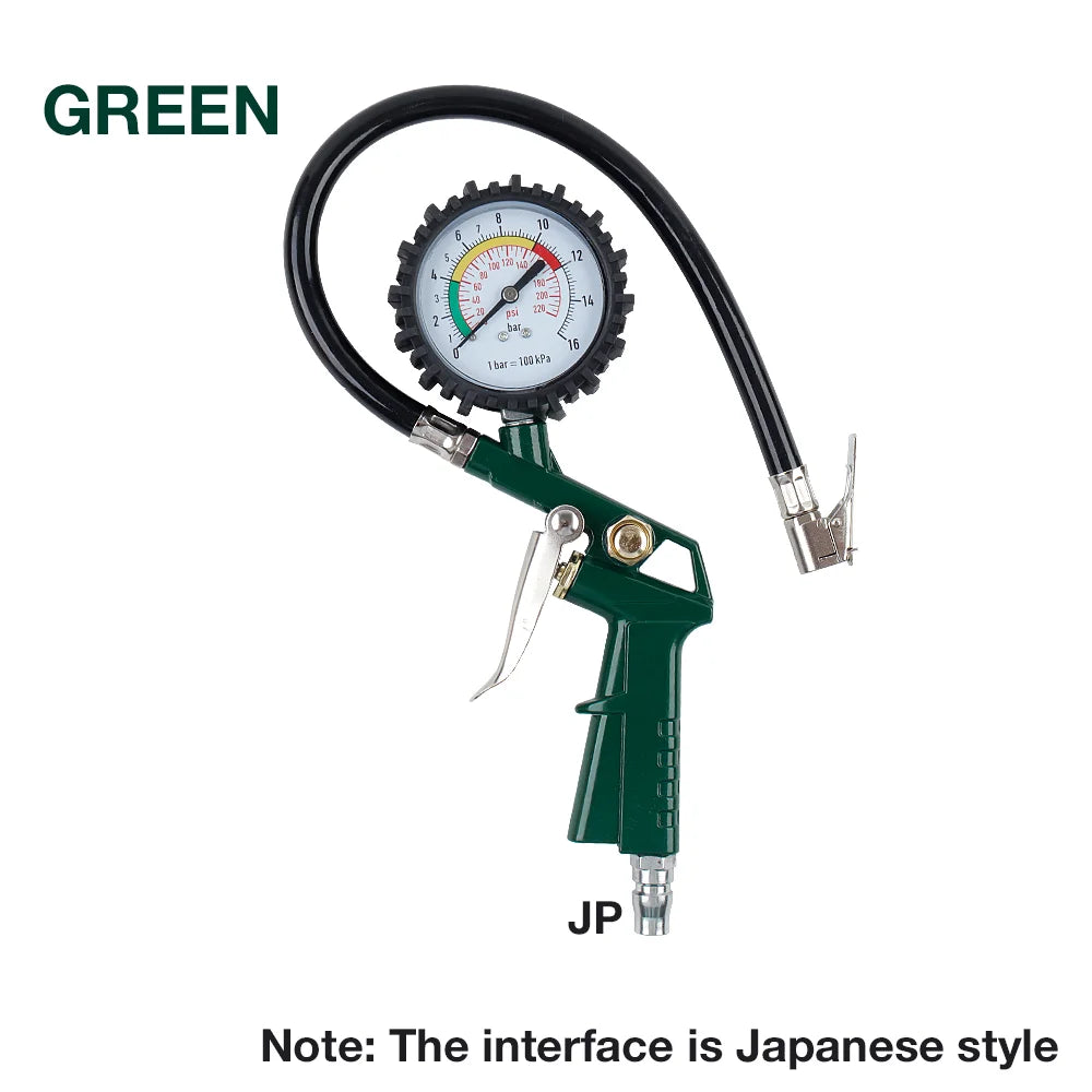 Dual-Scale Tire Pressure Gauge, 0-220 PSI — Inflator & Deflator