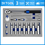 15-piece magnetic spark plug socket set in foam tray with ratchet, extensions, sockets and gapper | Wrench Haus