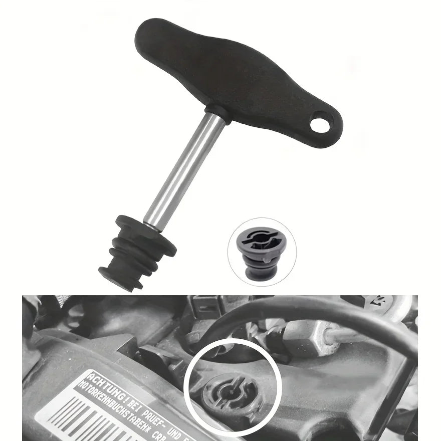 Plastic Oil Drain Plug Wrench VW Audi SEAT - Full tool with adapter and in-situ engine bay installation reference | Wrench Haus