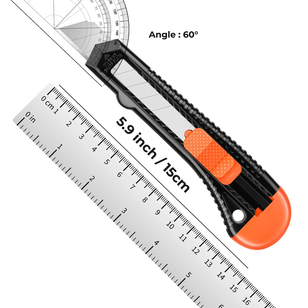 Retractable utility knife blade extended showing locking slide