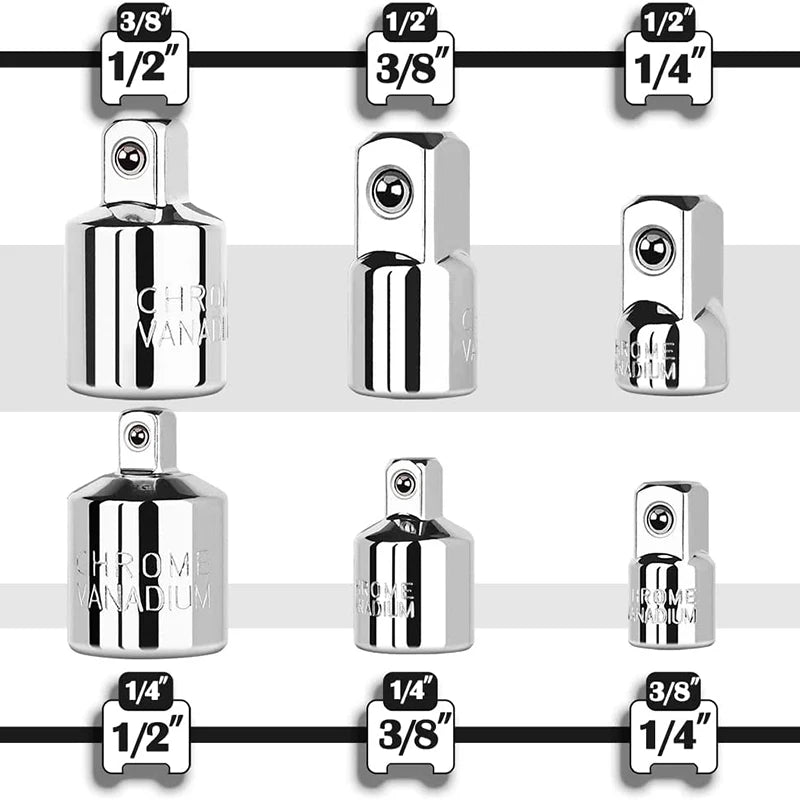 Chrome Vanadium Socket Adapter - 1/4 3/8 1/2 Inch Drive Reducer Set | Wrench Haus