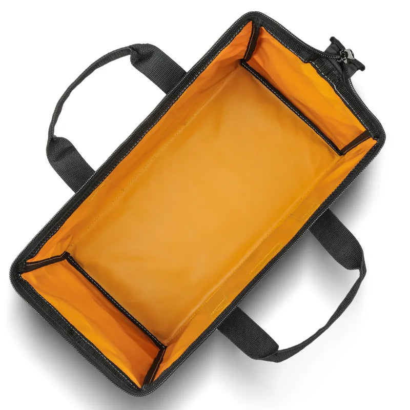 Tool bag interior showing multiple compartments