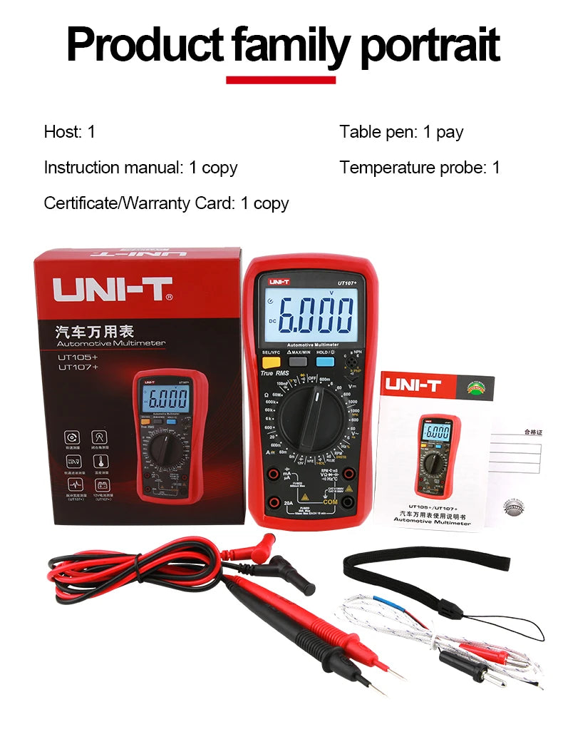 UNI-T UT105+/UT107+ Automotive Multimeter - Tach, RPM & Dwell Testing
