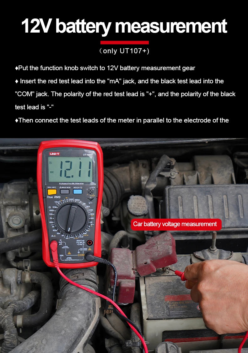 UNI-T UT105+/UT107+ Automotive Multimeter - Tach, RPM & Dwell Testing