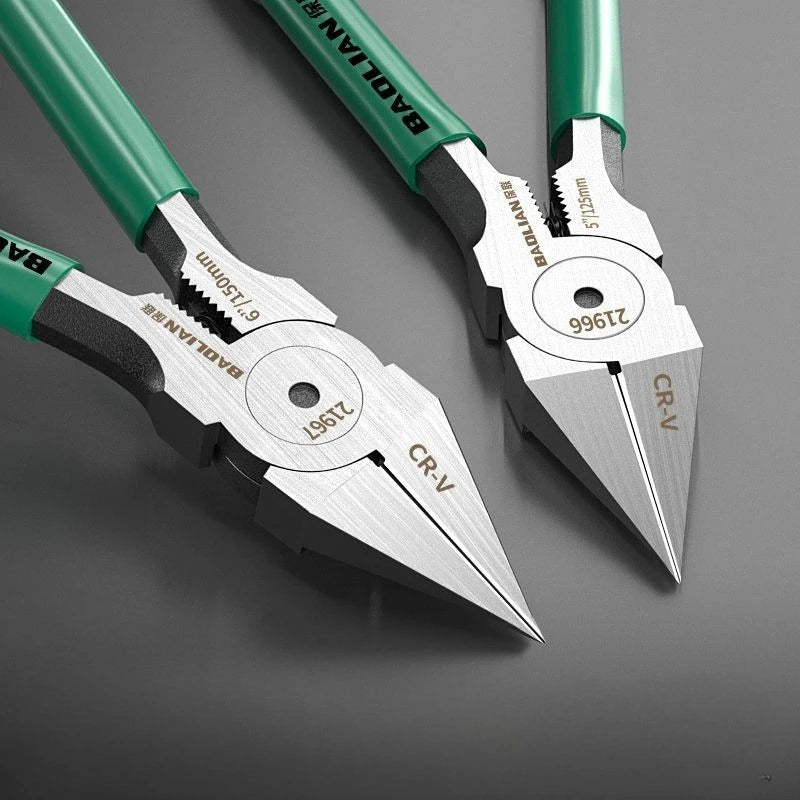 Industrial Sharp Diagonal Cutting Pliers - Two diagonal cutting pliers crossed showing sharp jaw profile and green handles | Wrench Haus